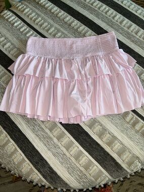 Pink Ruffled Smocked Waist Mini Skirt